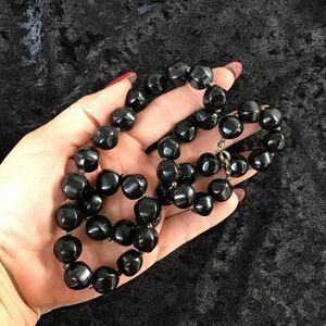 Black Beaded Necklace Circle Clasp 22 inch Retro Vintage Plastic Costume